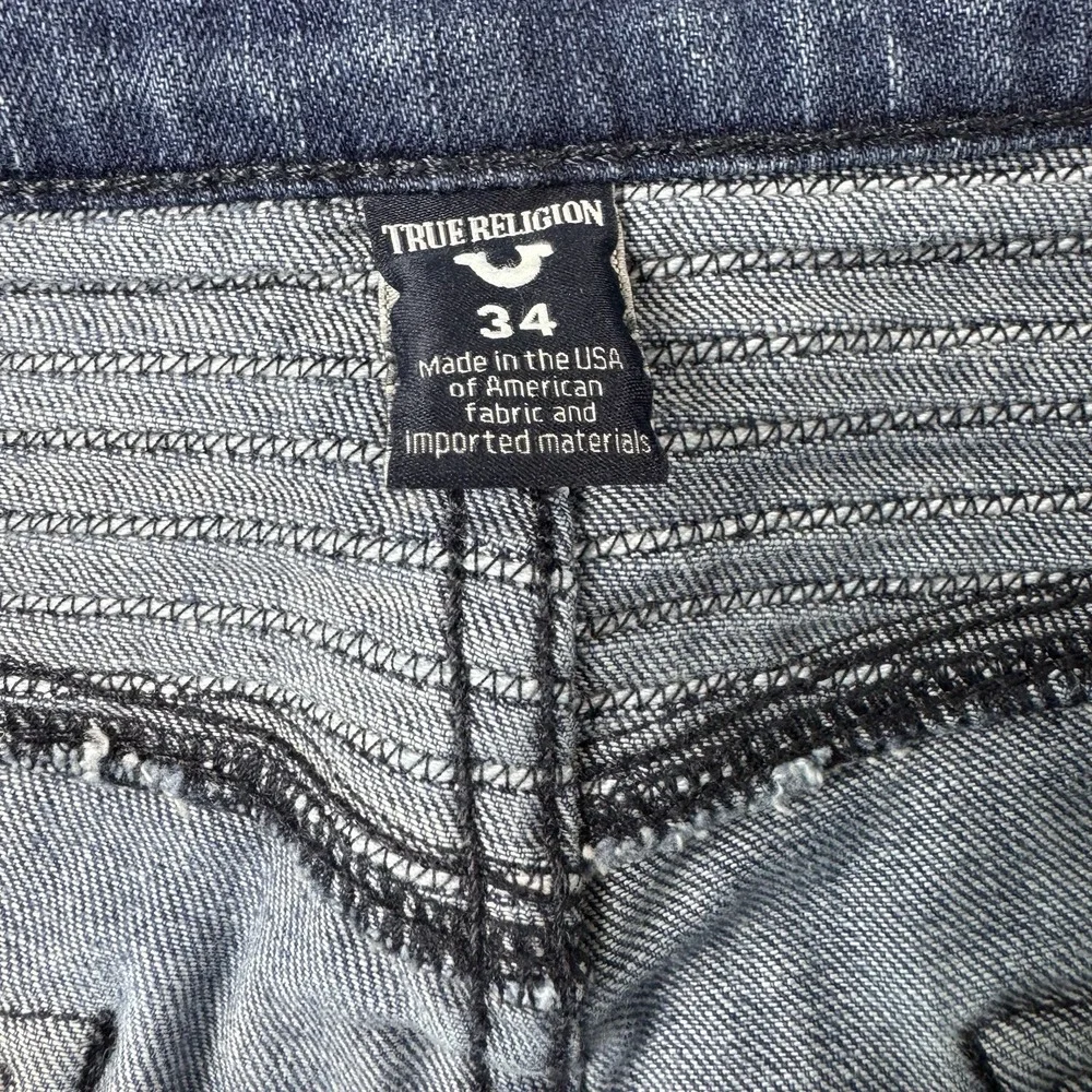 True Religion Rocco Relaxed Skinny Moto Distressed Mens Jeans 34x34 Blue
